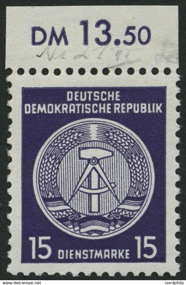 DIENSTMARKEN A D 21IIXII **, 1954, 15 Pf. Schwarzgrauviolett, Type II, Wz. 2XII, Pracht, Fotobefund Paul, Mi. 250.- - Altri & Non Classificati