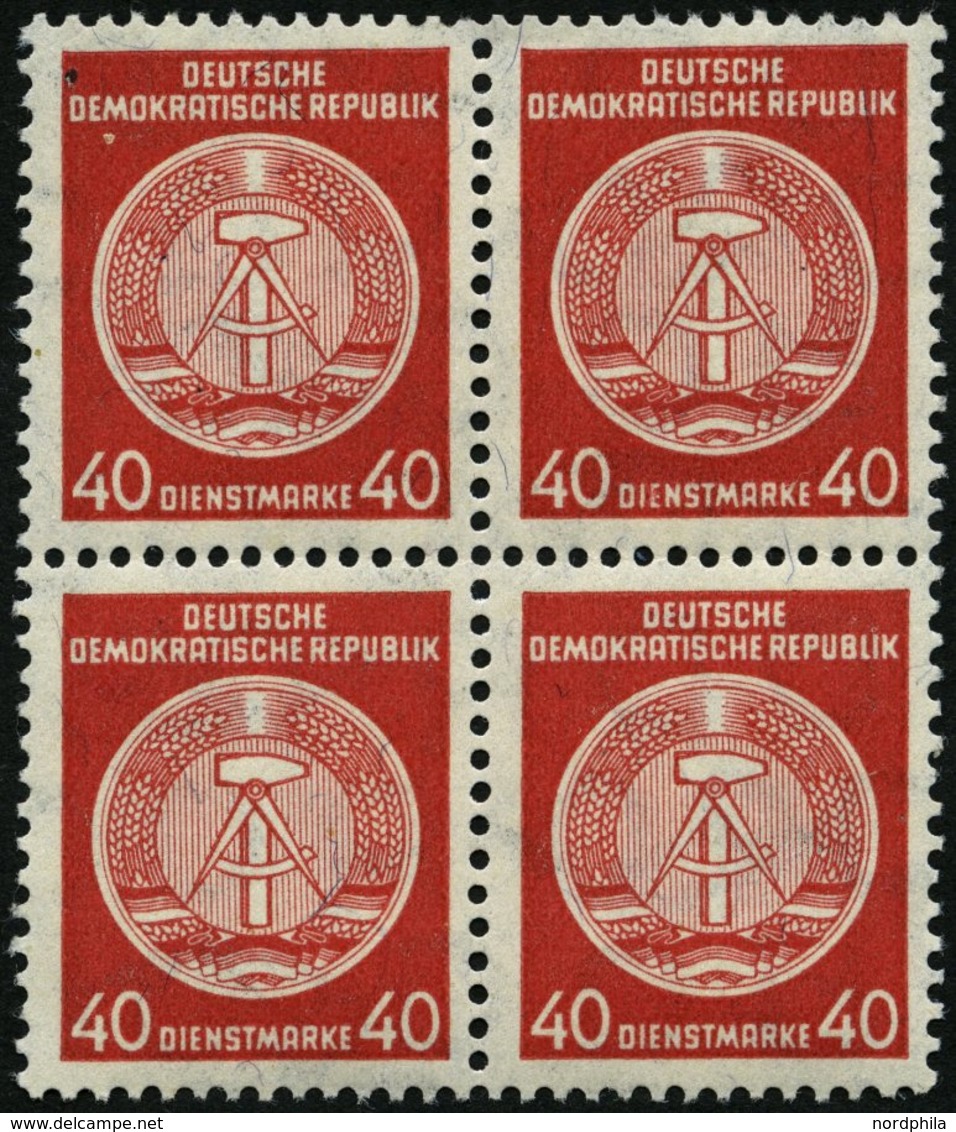 DIENSTMARKEN A D 33XI VB **, 1956, 40 Pf. Rot, Faserpapier, Wz. 2XI, Im Viererblock, Pracht, Gepr. Jahn, Mi. 320.- - Altri & Non Classificati