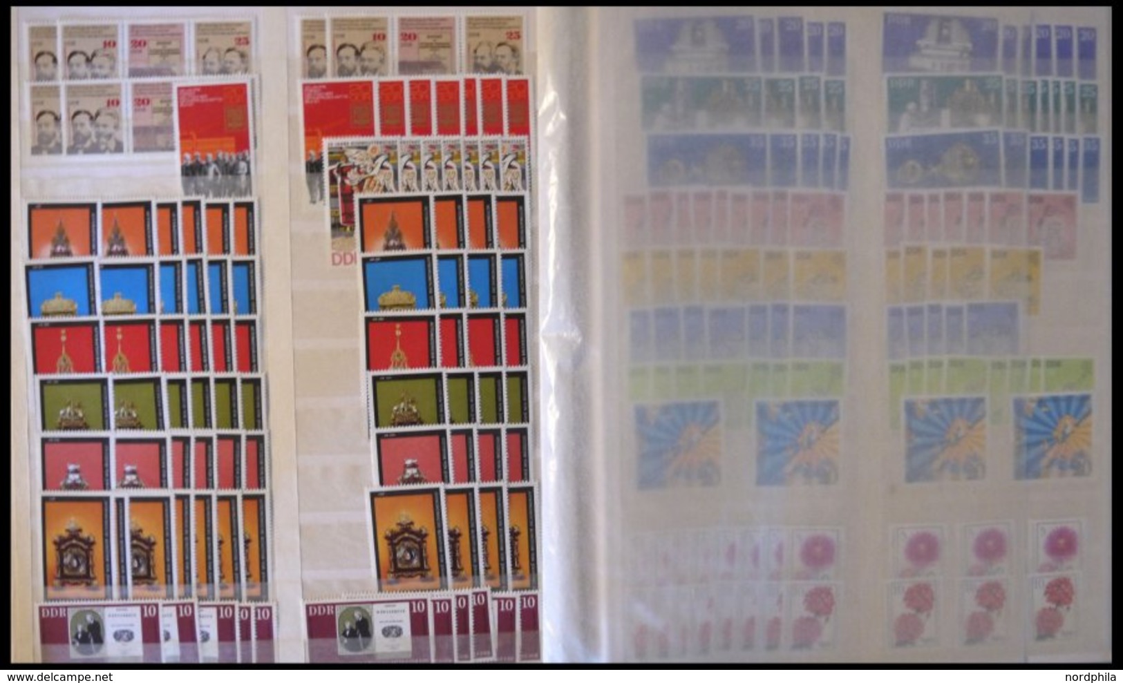 LOTS **, postfrisches Händlerlager DDR von 1962-90 in 6 Schaubek Einsteckbüchern, ab 1971 meist 6-10x vorhanden, dabei Z