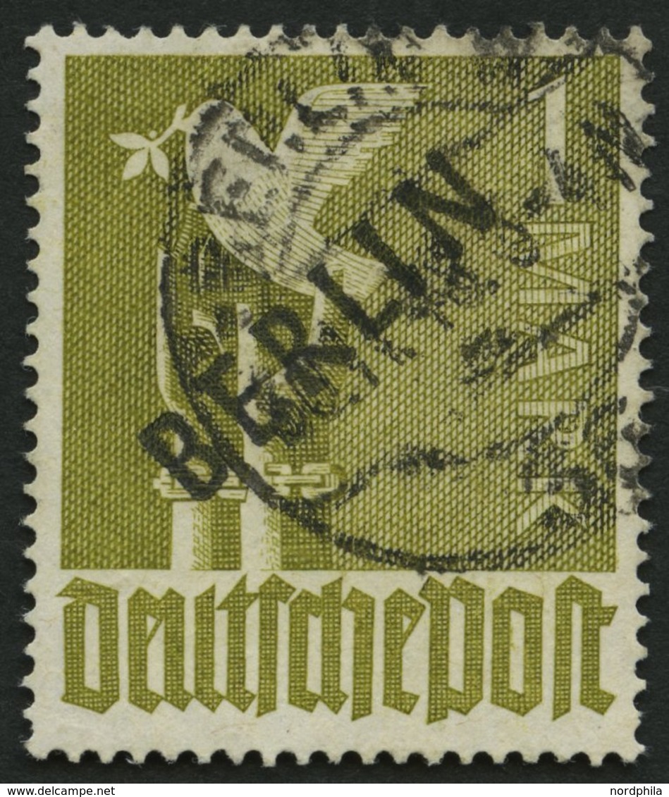 BERLIN 17c O, 1948, 1 M. Schwarzaufdruck, Gelbgrün Fluoreszierend, Pracht, Gepr. Schlegel, Mi. 160.- - Altri & Non Classificati