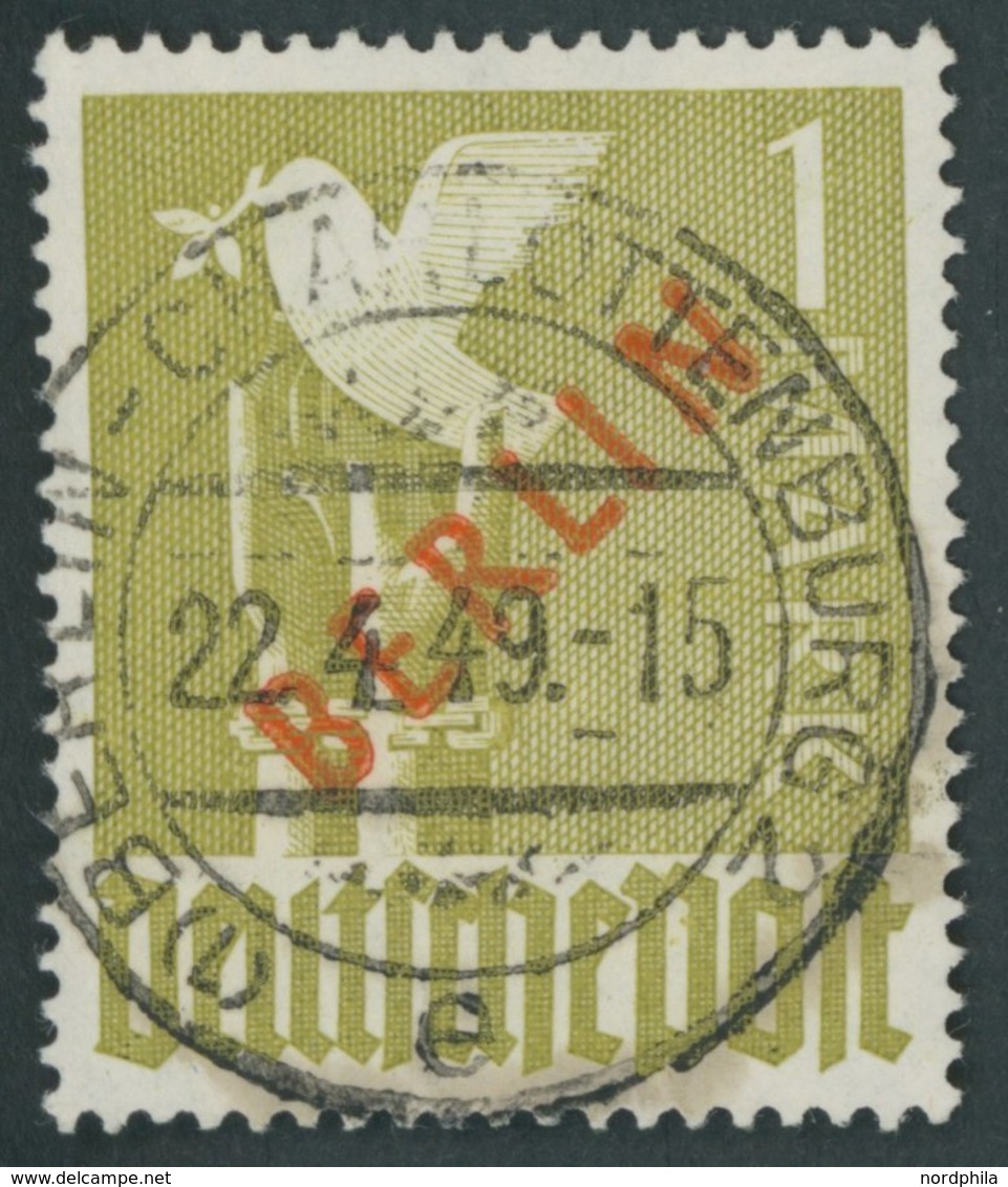 BERLIN 33 O, 1949, 1 M. Rotaufdruck, Zentrisch Gestempelt, Pracht, Gepr. Schlegel, Mi. 550.- - Altri & Non Classificati