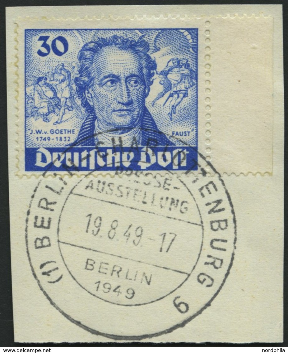 BERLIN 63I BrfStk, 1949, 30 Pf. Goethe Mit Abart Farbpunkt Links Neben J Von J.W. V. Goethe, Mit Sonderstempel, Pracht,  - Autres & Non Classés