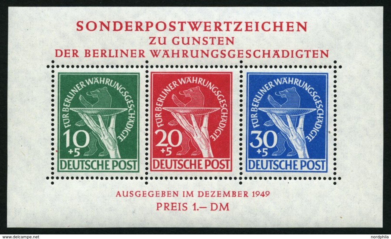BERLIN Bl. 1II **, 1949, Block Währungsgeschädigte, Beide Abarten, Pracht, R!, Mi. 2500.- - Autres & Non Classés