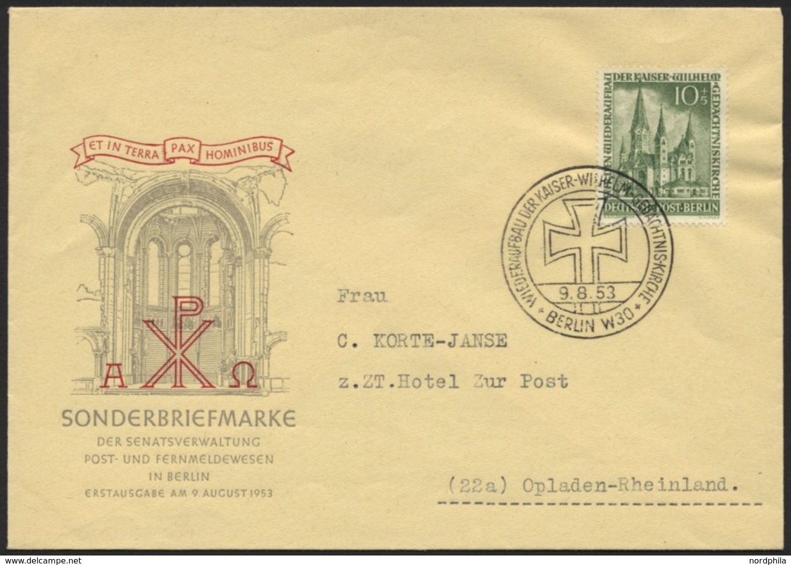 BERLIN 107 BRIEF, 1953, 10 Pf. Gedächtniskirche Auf Amtlichem FDC, Pracht, Mi. 160.- - Altri & Non Classificati