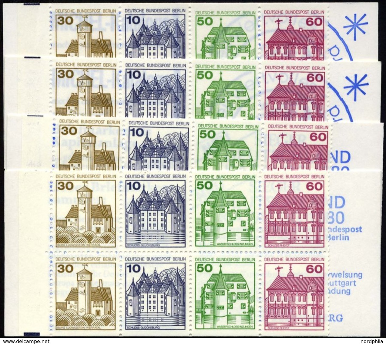 ZUSAMMENDRUCKE MH 12a-cb **, 1980, 4 Verschiedene Markenheftchen Burgen Und Schlösser Komplett, Pracht, Mi. 94.- - Zusammendrucke
