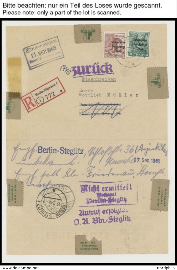 1948/79, Irrläufer-Posten: 72 Verschiedene Belege Und 7 Briefstücke, Dabei Luftpost, Einschreiben, Eilboten, Nachgebühr, - Gebraucht