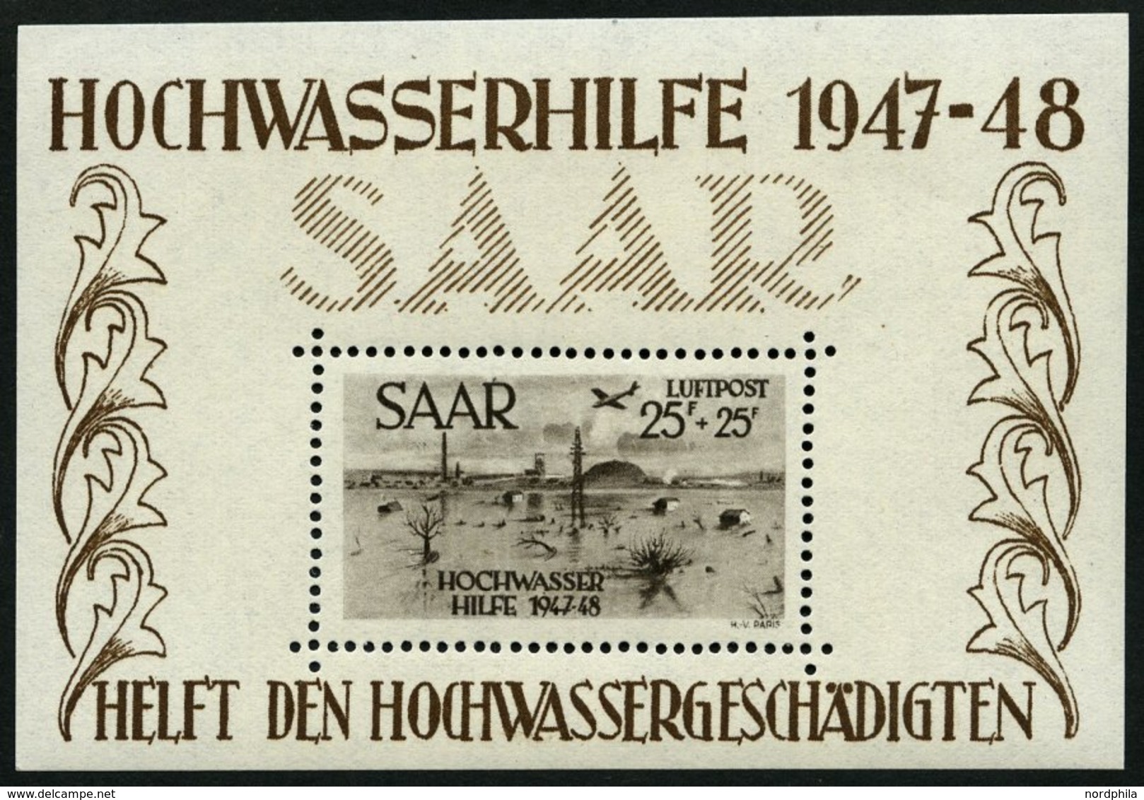 SAARLAND Bl. 2 **, 1948, Kleiner Block Hochwasserhilfe, Pracht, Mi. 600.- - Sonstige & Ohne Zuordnung