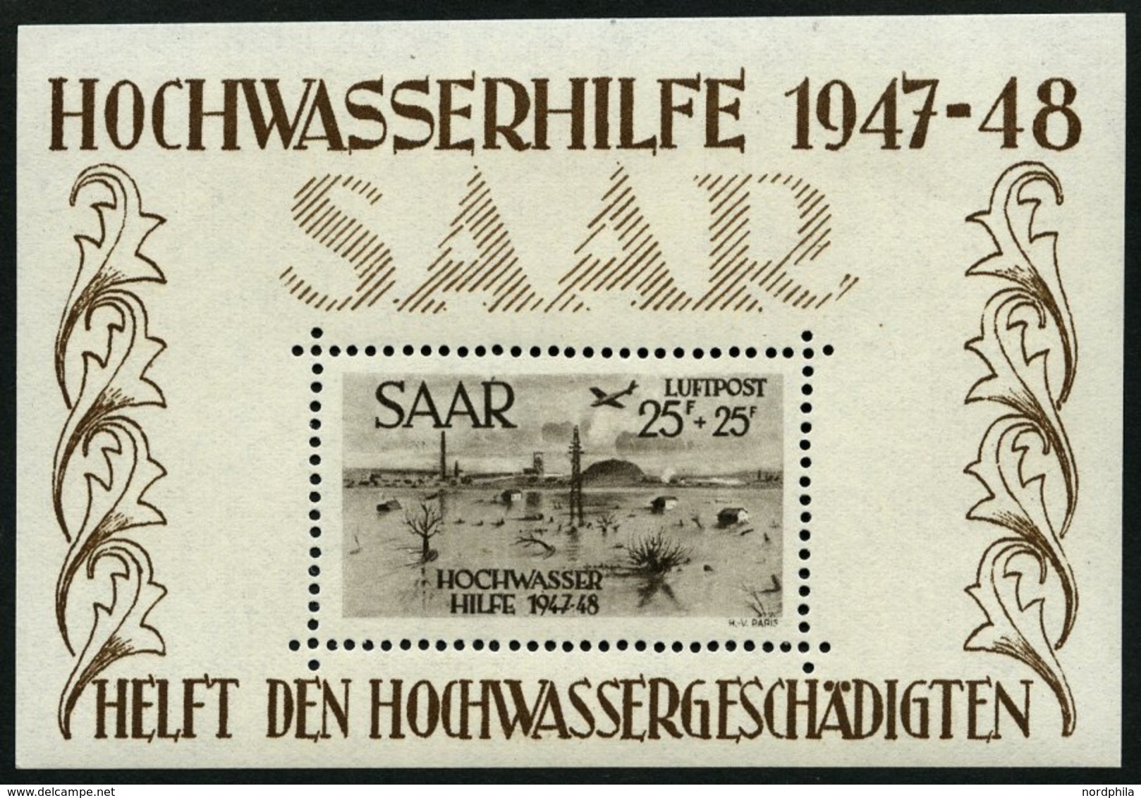 SAARLAND Bl. 2 **, 1948, Kleiner Block Hochwasserhilfe, Pracht, Mi. 600.- - Altri & Non Classificati