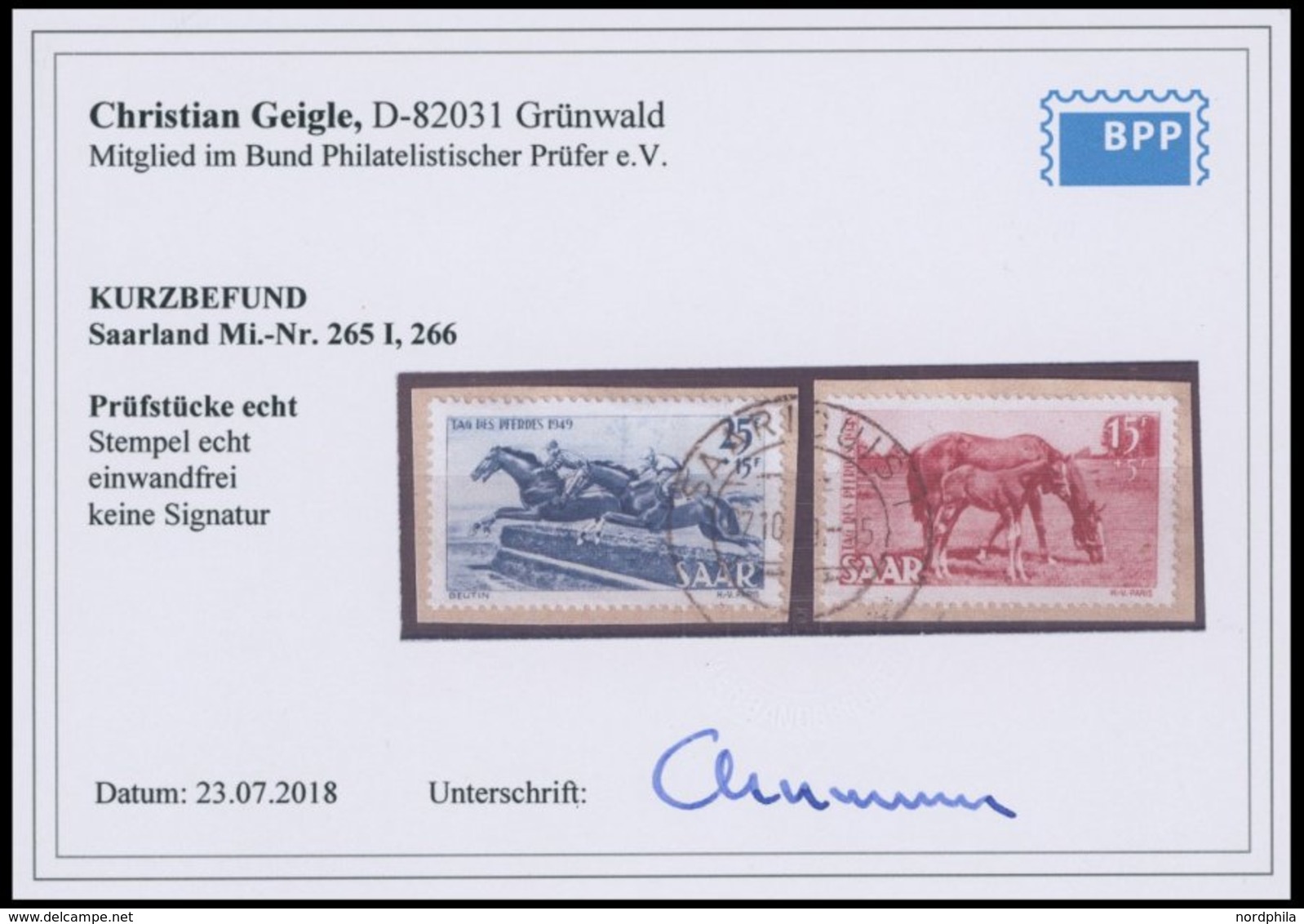 SAARLAND 265/6 BrfStk, 1949, Tag Des Pferdes Auf Briefstücken, Pracht, Kurzbefund Geigle, Mi. 85.- - Andere & Zonder Classificatie