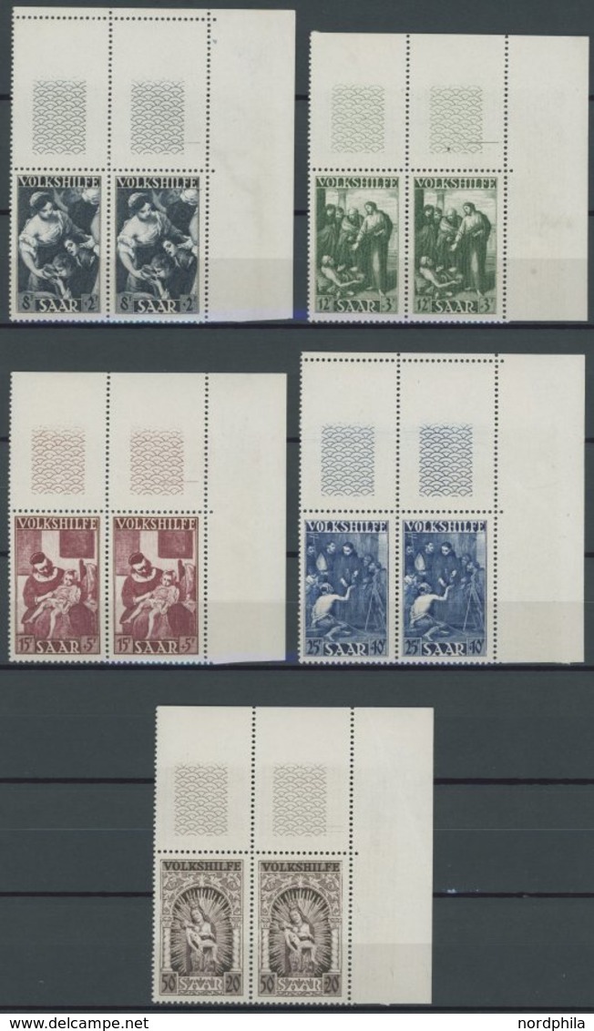 SAARLAND 267-71 **, 1949, Volkshilfe In Paaren Aus Der Rechten Oberen Bogenecke, Falzreste Im Rand, Postfrischer Prachts - Altri & Non Classificati