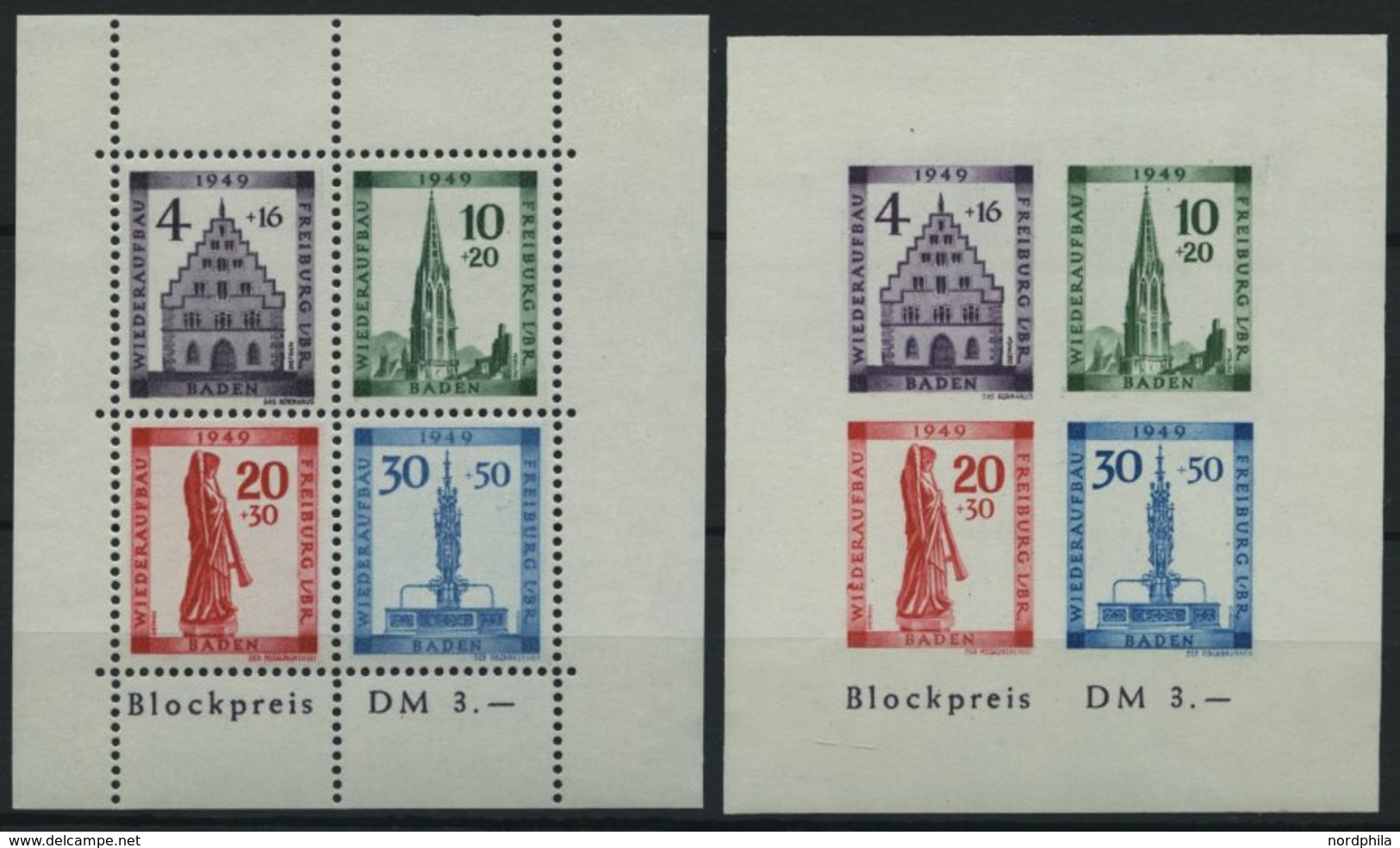 BADEN Bl. 1A/B **, 1949, Blockpaar Freiburg, Pracht, Mi. 150.- - Sonstige & Ohne Zuordnung