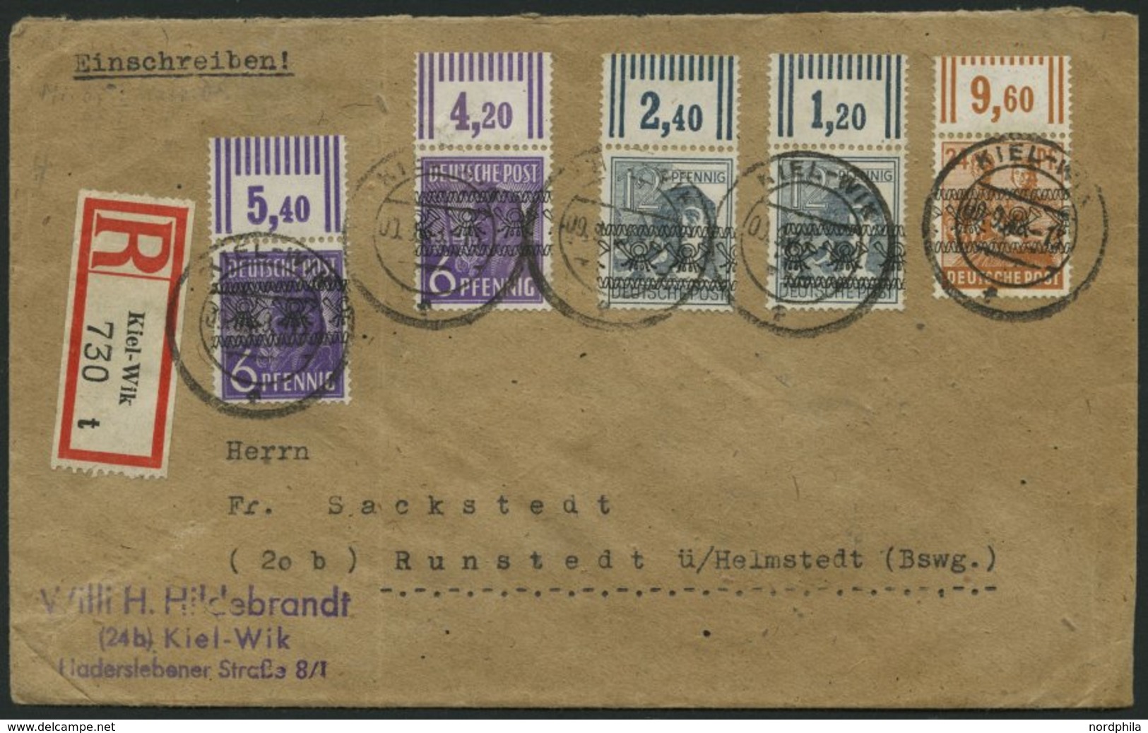 AMERIK. U. BRITISCHE ZONE 37,49,44I WOR BRIEF, 1948, 6 Pf. (2x), 12 Pf. (2x) Und 24 Pf. Bandaufdruck, Alle Walzendruck,  - Sonstige & Ohne Zuordnung