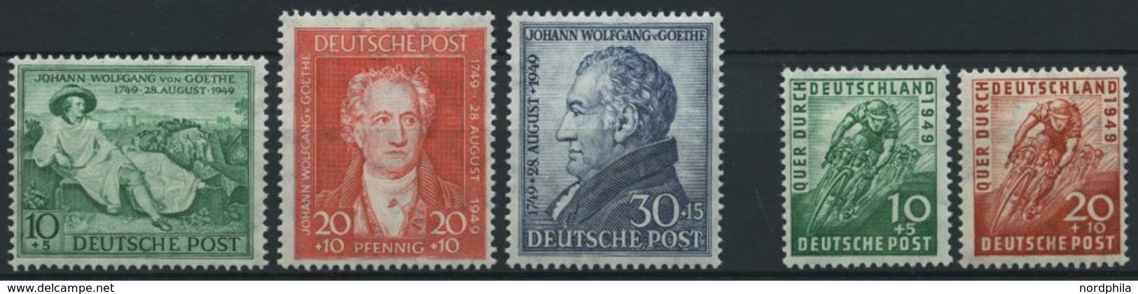 AMERIK. U. BRITISCHE ZONE 106-10 **, 1949, Radrennen Und Goethe, 2 Prachtsätze, Mi. 62.- - Sonstige & Ohne Zuordnung