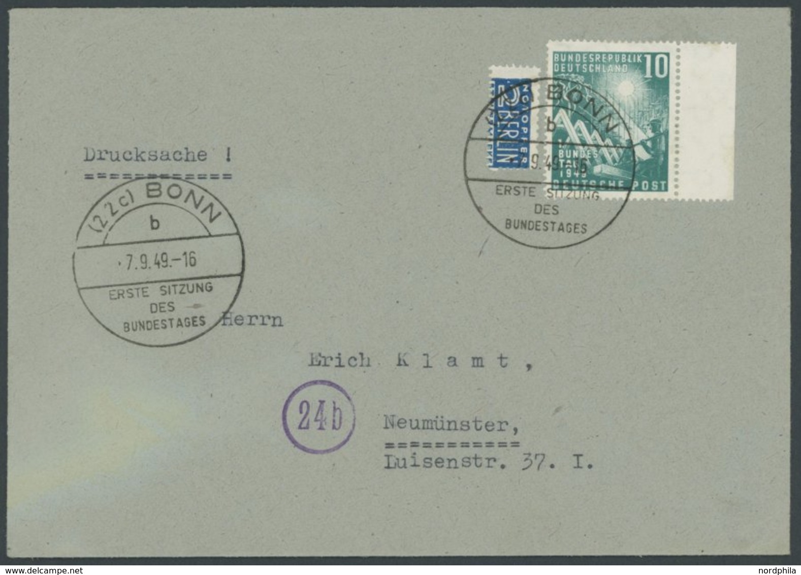 1949, Bundestag, Je Mit Rechtem Rand Auf FDC, Pracht -> Automatically Generated Translation: 1949, "Lower House Of Germa - Altri & Non Classificati