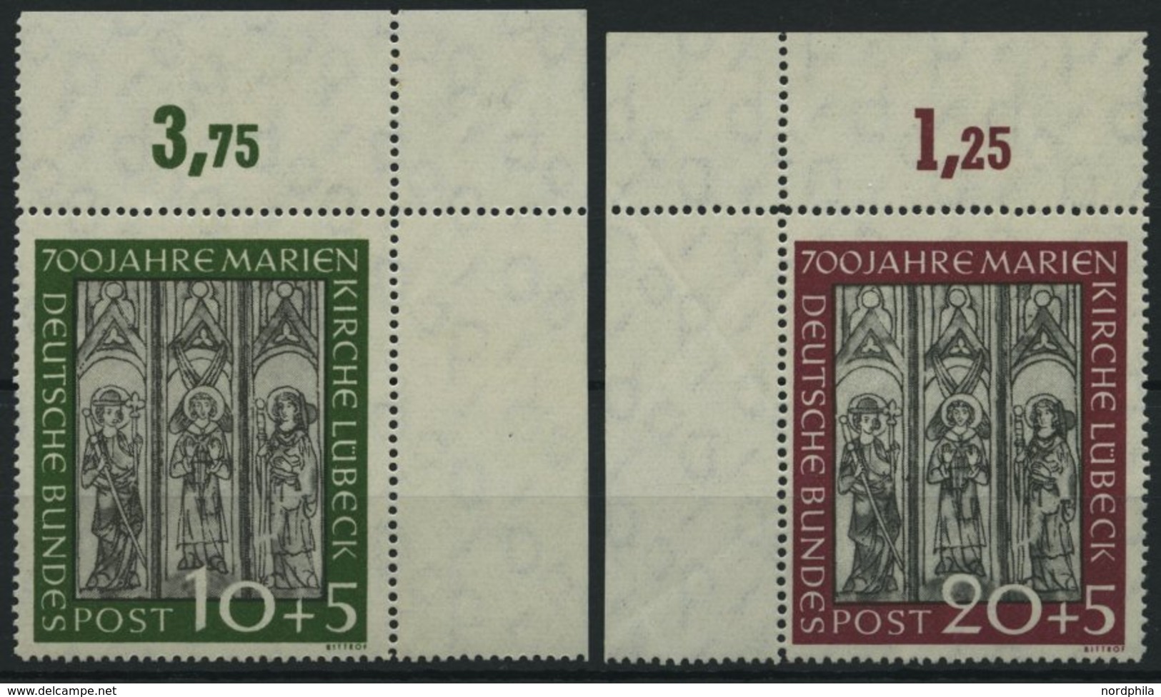 BUNDESREPUBLIK 139/40 **, 1951, Marienkirche, Je Aus Der Oberen Bogenecke, Pracht - Sonstige & Ohne Zuordnung