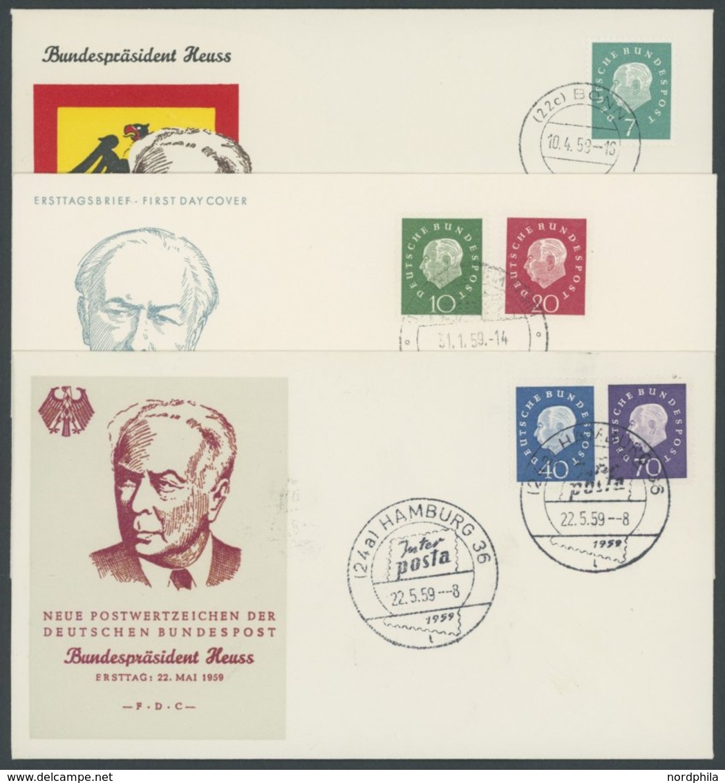 BUNDESREPUBLIK 302-06 BRIEF, 1959, Heuss Auf 3 FDC`s, Pracht, Mi. 255.- - Sonstige & Ohne Zuordnung