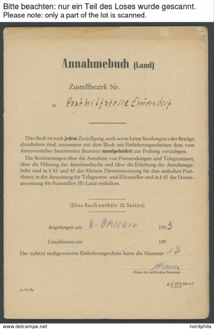 1953, Annahmebuch (Land), Posthilfsstelle Emersdorf, 32 Seiten Komplett, Die Gebühr Wurde Nicht Wie üblich Mit Freimarke - Autres & Non Classés