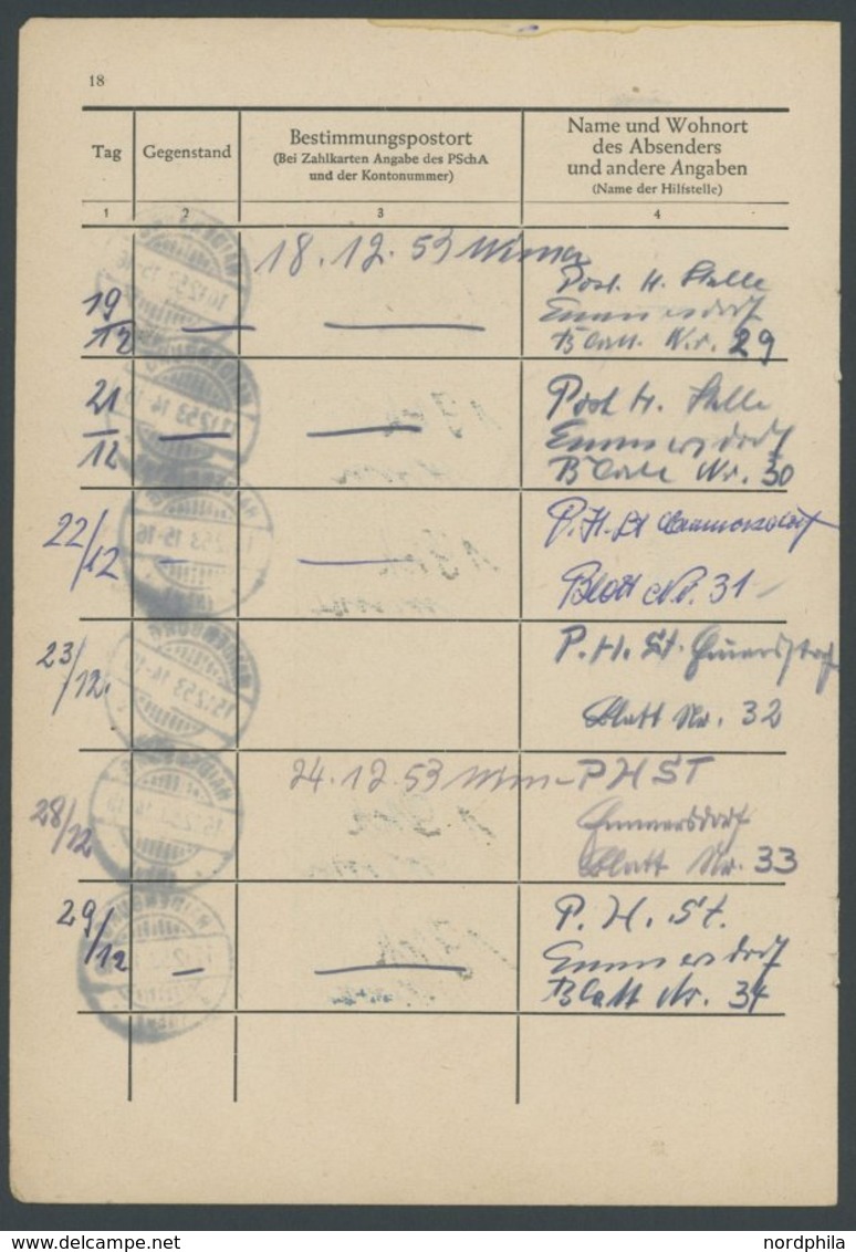 1953, Annahmebuch (Land), Posthilfsstelle Emersdorf, 32 Seiten Komplett, Die Gebühr Wurde Nicht Wie üblich Mit Freimarke - Autres & Non Classés