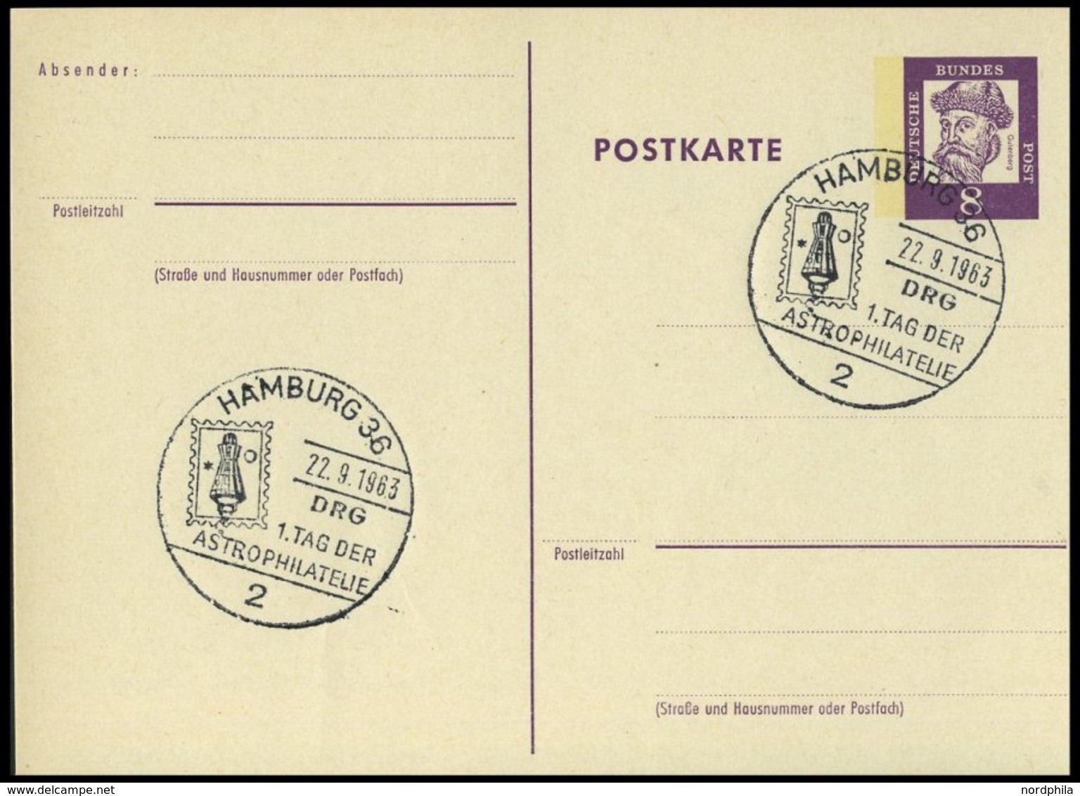 GANZSACHEN P 73 BRIEF, 1962, 8 Pf. Gutenberg, Postkarte In Grotesk-Schrift, Leer Gestempelt Mit Sonderstempel HAMBURG 1. - Sammlungen