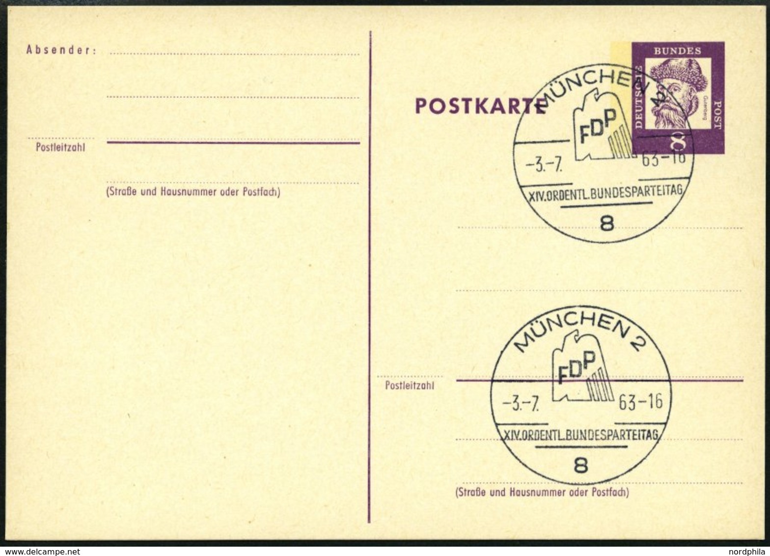 GANZSACHEN P 73 BRIEF, 1962, 8 Pf. Gutenberg, Postkarte In Grotesk-Schrift, Leer Gestempelt Mit Sonderstempel MÜNCHEN XI - Collezioni