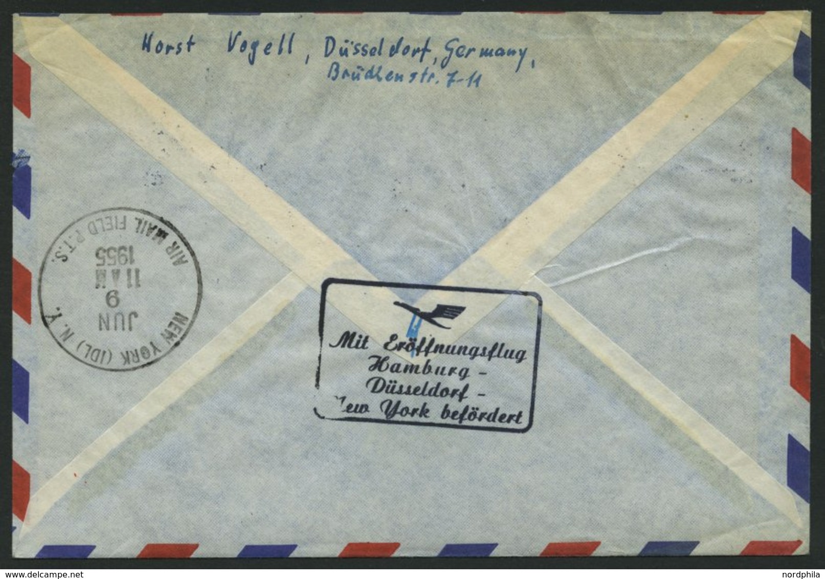 DEUTSCHE LUFTHANSA 34 BRIEF, 8.6.1955, Hamburg-New York, Frankiert Mit Komplettem Satz - Gebraucht