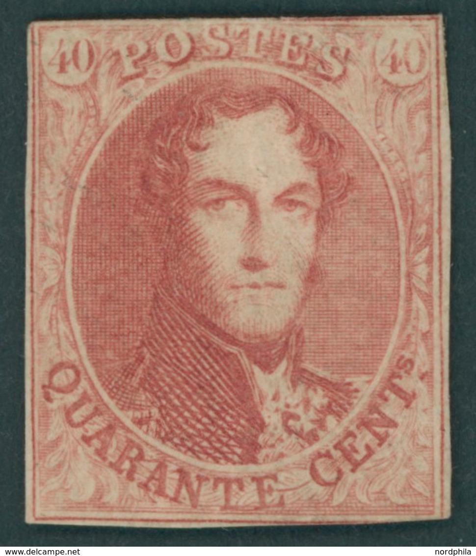 BELGIEN 9II *, 1861, 40 C. Karminrosa, Originalgummireste Mit Mehreren Falzresten, Zweiseitig Berührt, Feinst, Mi. 3500. - Sonstige & Ohne Zuordnung