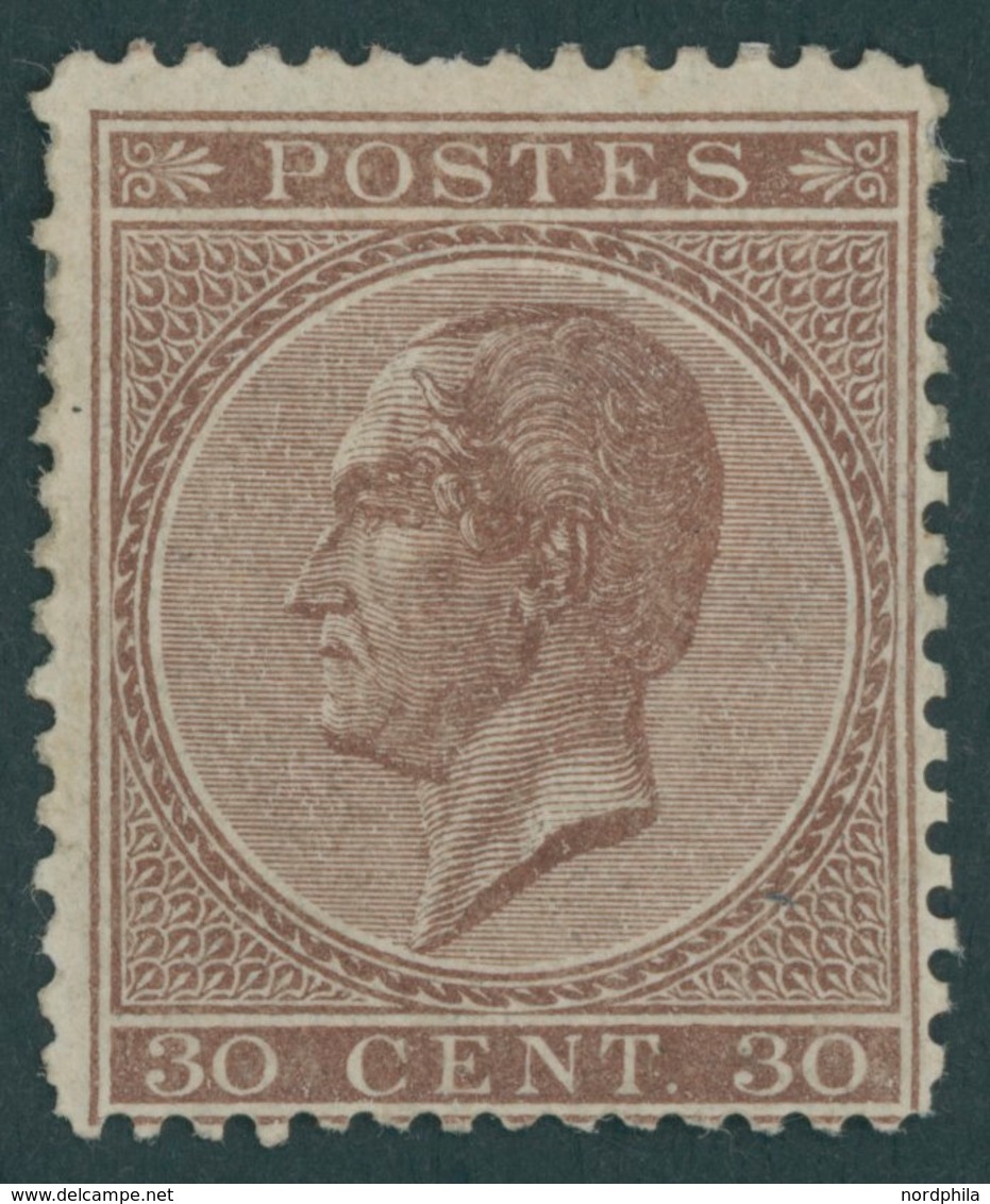 BELGIEN 16A *, 1865, 30 C. Braun, Gezähnt A, Mehrere Falzreste, üblich Gezähnt, Feinst, Mi. 900.- - Sonstige & Ohne Zuordnung