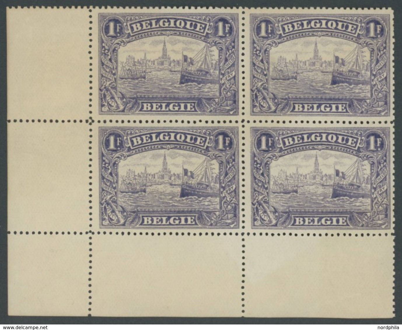 BELGIEN 125A VB **, 1915, 1 Fr. Hafen Antwerpen, Gezähnt A, Im Viererblock Aus Der Linken Unteren Bogenecke, Postfrisch, - Sonstige & Ohne Zuordnung