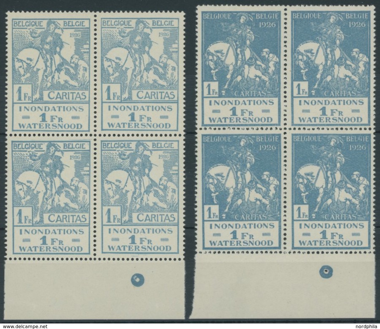 BELGIEN 208/9 VB **, 1926, Hochwasserhilfe In Unterrandviererblocks, Postfrisch, Pracht, Mi. 72.- - Sonstige & Ohne Zuordnung