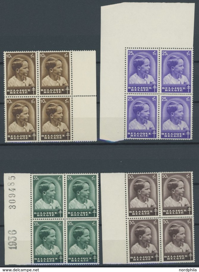 BELGIEN 434-42 VB **, 1936, Tuberkulose In Randviererblocks, Postfrisch, Pracht, Mi. 115.20 - Sonstige & Ohne Zuordnung