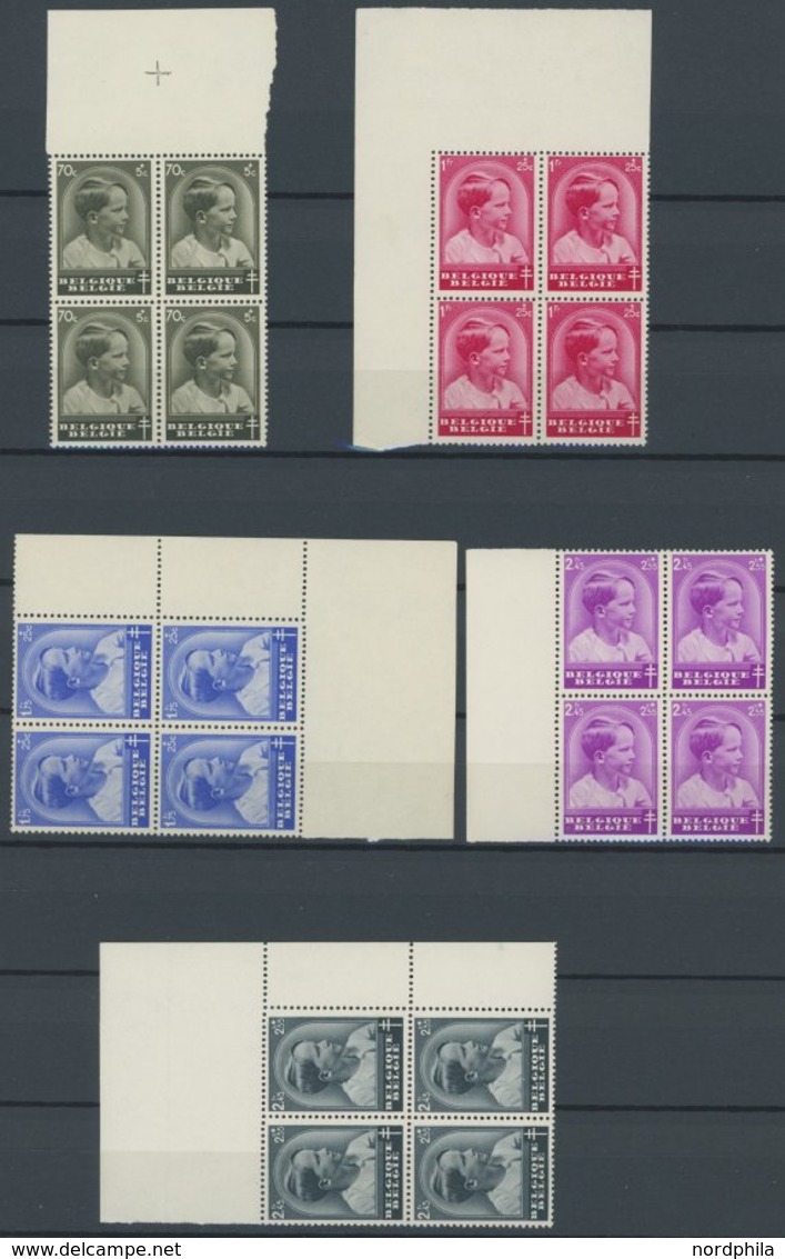 BELGIEN 434-42 VB **, 1936, Tuberkulose In Randviererblocks, Postfrisch, Pracht, Mi. 115.20 - Sonstige & Ohne Zuordnung