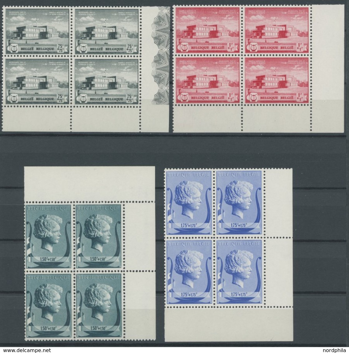 BELGIEN 529-34 VB **, 1940, Musikstiftung In Eckrandviererblocks, Postfrisch, Pracht, Mi. (200.-) - Sonstige & Ohne Zuordnung