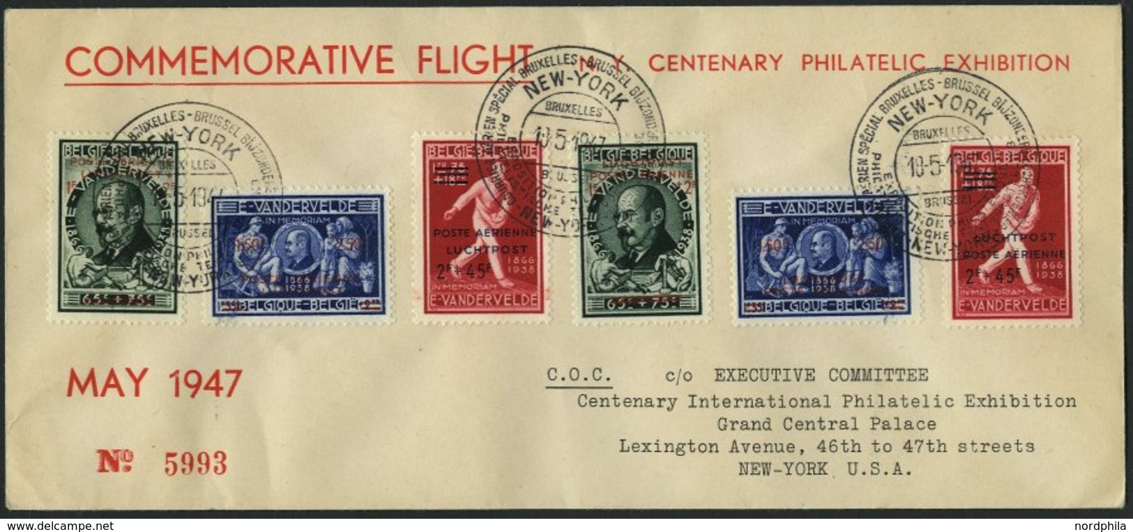 BELGIEN 781-89I,II BRIEF, 18.5.1947, COMMEMORATIVE FLIGHT, Brüssel-New York, 3 Verschiedene Flugpostbelege, Pracht, Müll - Sonstige & Ohne Zuordnung