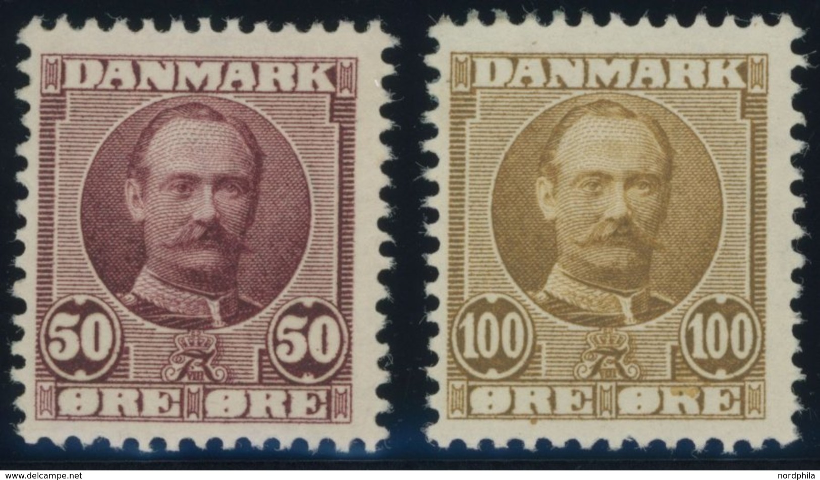 1905/7, 50 Und 100 Ø König Frederik VIII, Falzrest, 2 Prachtwerte, Mi. 170.- -> Automatically Generated Translation: 190 - Usati