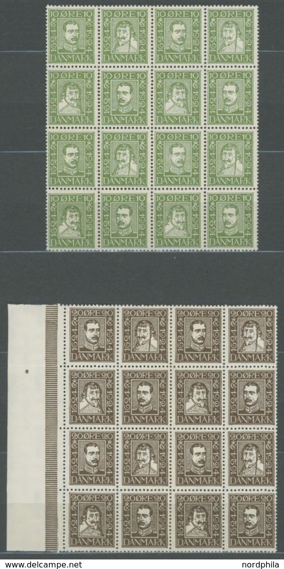 DÄNEMARK 131-42 **, 1924, 300 Jahre Dänische Post, Je Im Bogenteil Von 16 Stück (=4 Viererblocksätze), 15 Ø Aus Der Boge - Usati