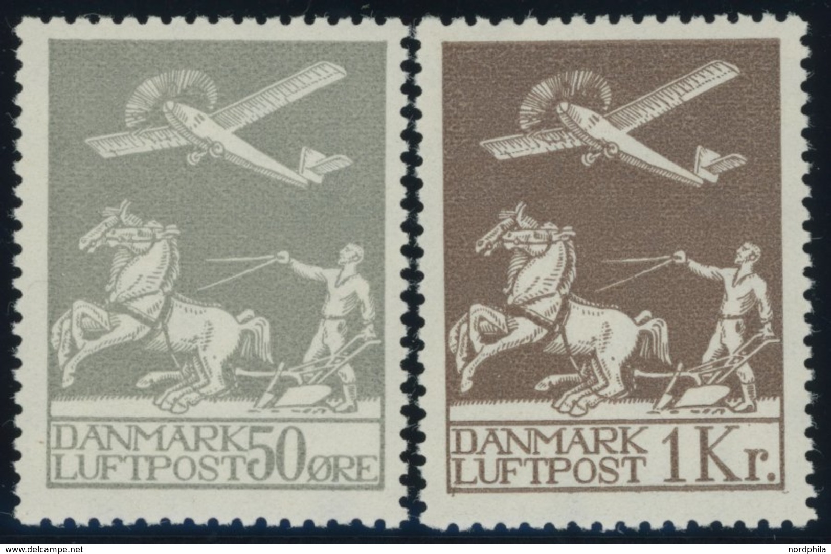 DÄNEMARK 180/1 *, 1929, Flugpost, Falzrest, Pracht - Gebruikt