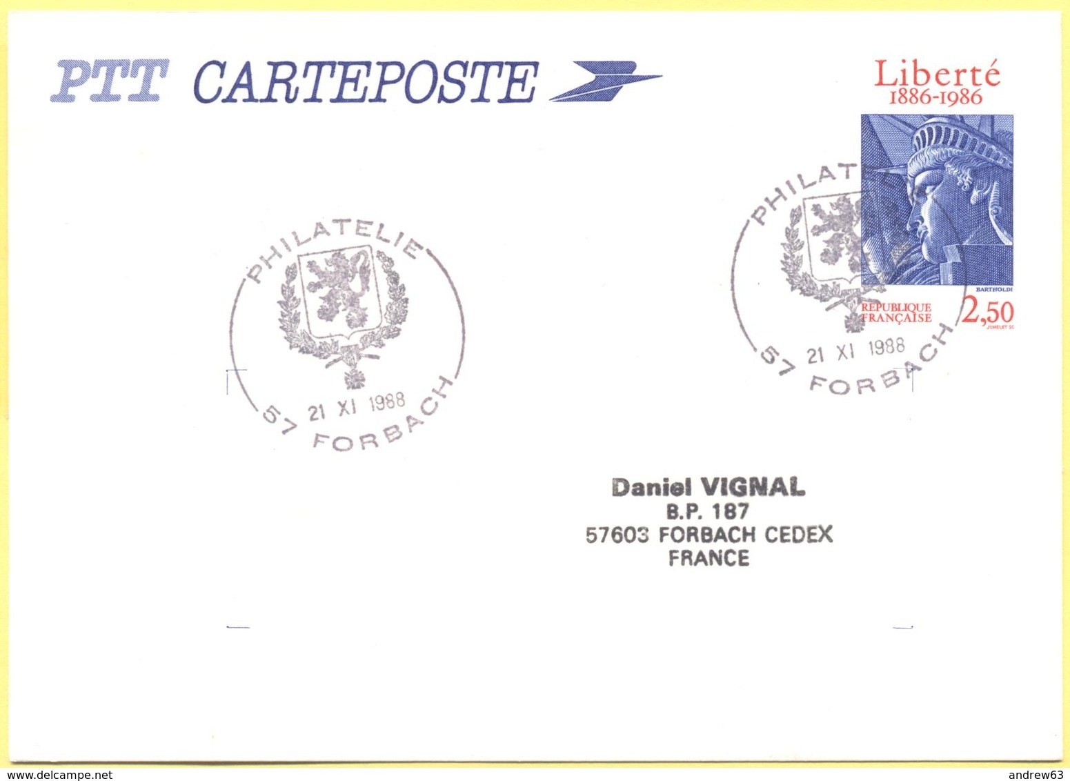 FRANCIA - France - 1988 - 2,50 Liberté + Special Cancel Philatélie - Carte Postale - Intero Postale - Entier Postal - Po - Cartoline Postali E Su Commissione Privata TSC (ante 1995)
