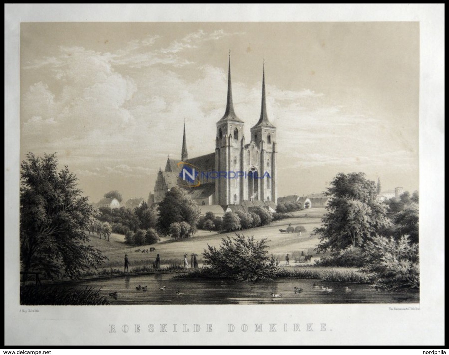 ROSKILDE (Roeskilde Domkirke), Die Domkirche, Lithographie Mit Tonplatte Von Alexander Nay Bei Emil Baerentzen, 1856 - Lithographien