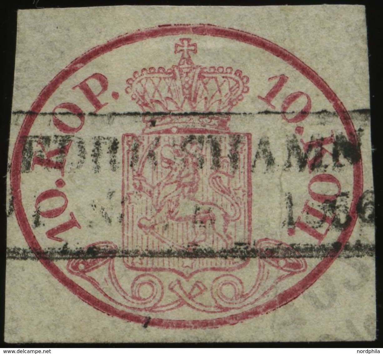 FINNLAND 2x O, 1856, 10 K. Karmin, Zentrischer R2 FREDRICHSHAMN, Senkrechter Bug, Feinst, Mi. 1000.- - Sonstige & Ohne Zuordnung