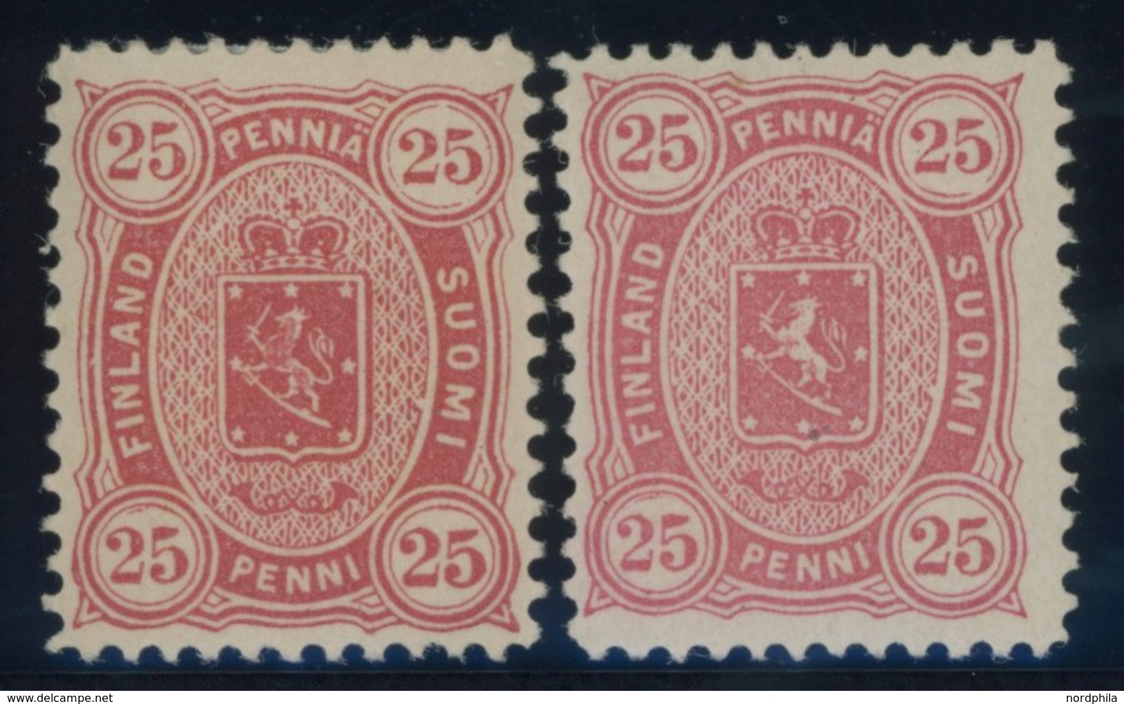 FINNLAND 17Ba,b *, 1881/2, 25 P. Karmin Und Anilinrot, Gezähnt L 121/2, Falzreste, 2 Prachtwerte - Sonstige & Ohne Zuordnung