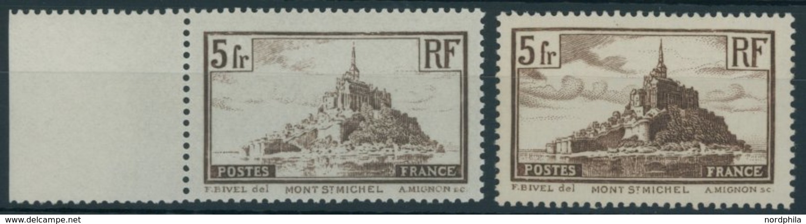 FRANKREICH 240a,b **, 1929, 5 Fr. Mont-Saint-Michel, Beide Farben, Postfrisch, 2 Prachtwerte, Mi. 75.- - Sonstige & Ohne Zuordnung