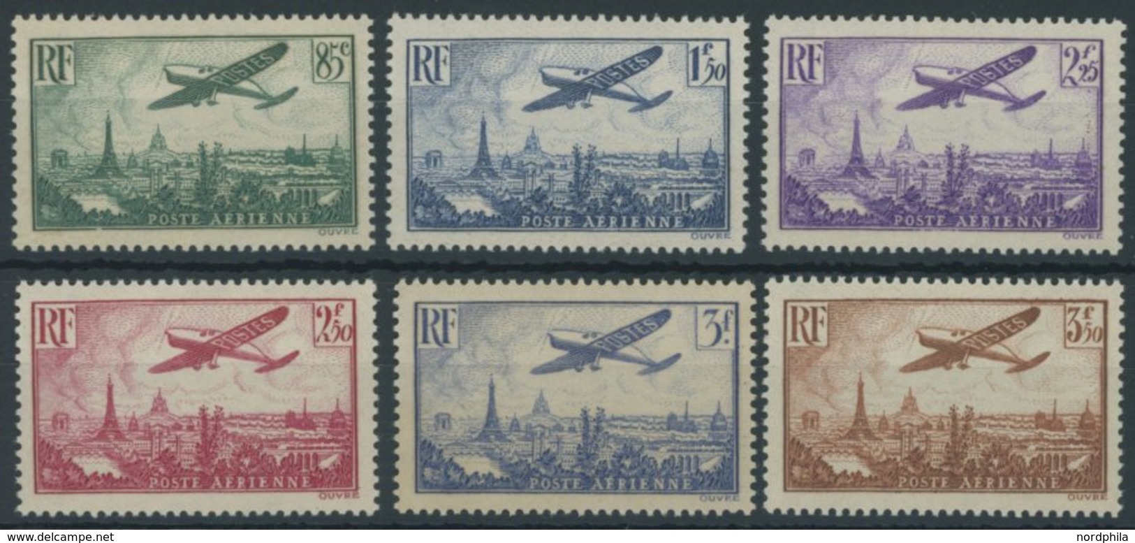 FRANKREICH 305-10 **, 1936, 85 C. - 3.50 Fr. Flugzeug über Paris, 6 Prachtwerte, Mi. 235.- - Sonstige & Ohne Zuordnung