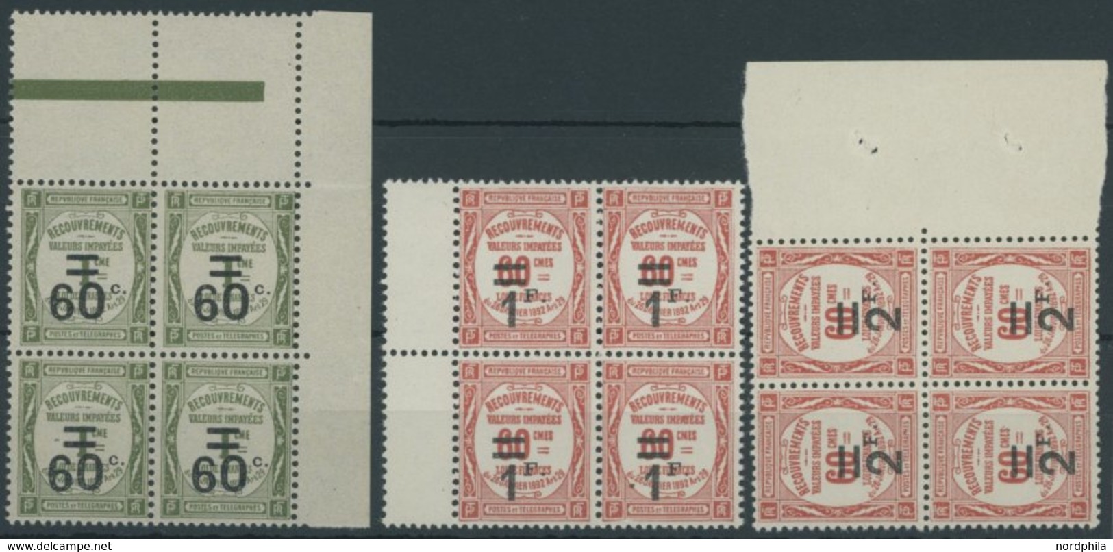 1926, 60 C. Auf 1 Fr. - 2 Fr. Auf 60 C. In Randviererblocks, Postfrisch, Pracht, Mi. 236.- -> Automatically Generated Tr - Portomarken