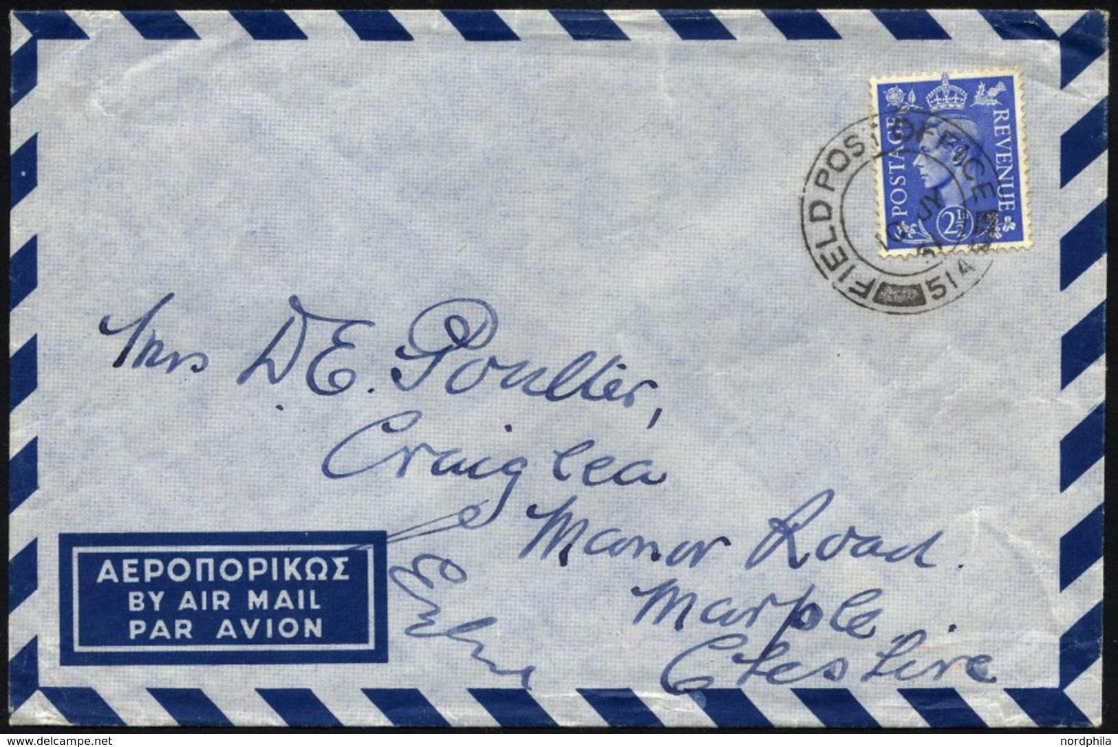 BRITISCHE MILITÄRPOST 225 BRIEF, 1951, 21/2 P. König Georg V Mit K2 FIELD POST OFFICE/514 Auf Feldpostbrief Aus Griechen - Oblitérés