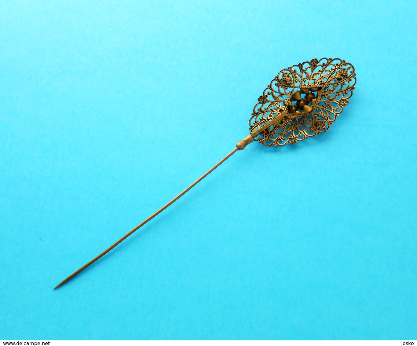 BEAUTIFULL ANTIQUE BRASS HAIR PIN ... in top condition * ancien épingle à cheveux haarnadel forcina horquilla