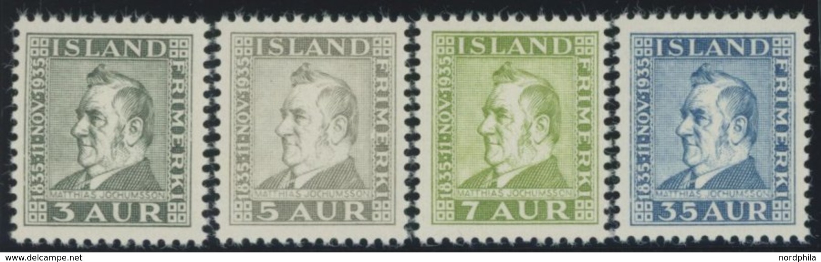 ISLAND 183-86 **, 1935, Jochumsson, Prachtsatz, Mi. 90.- - Sonstige & Ohne Zuordnung