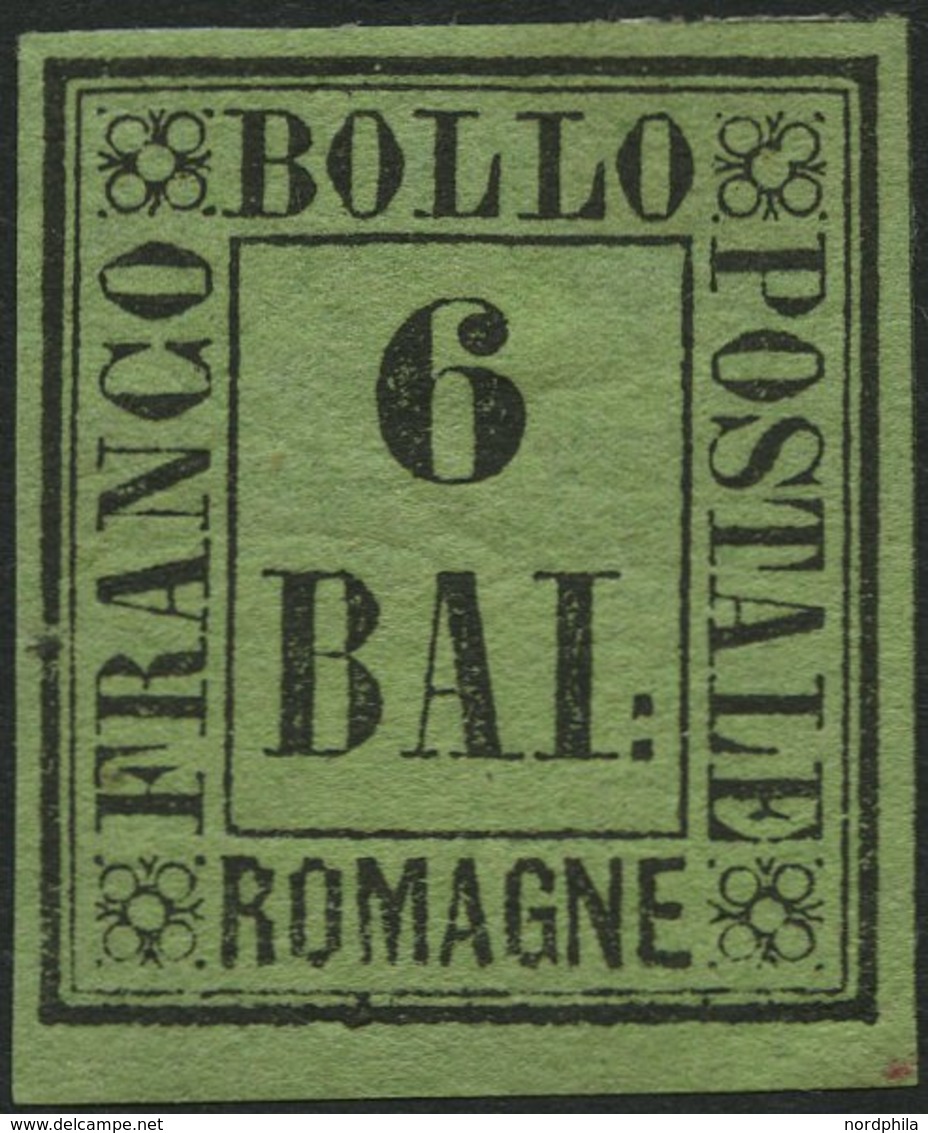 ROMAGNA 7 *, 1859, 6 Baj. Schwarz Auf Gelbgrün, Falzrest, Pracht, Gepr. Drahn, Mi. 300.- - Romagna