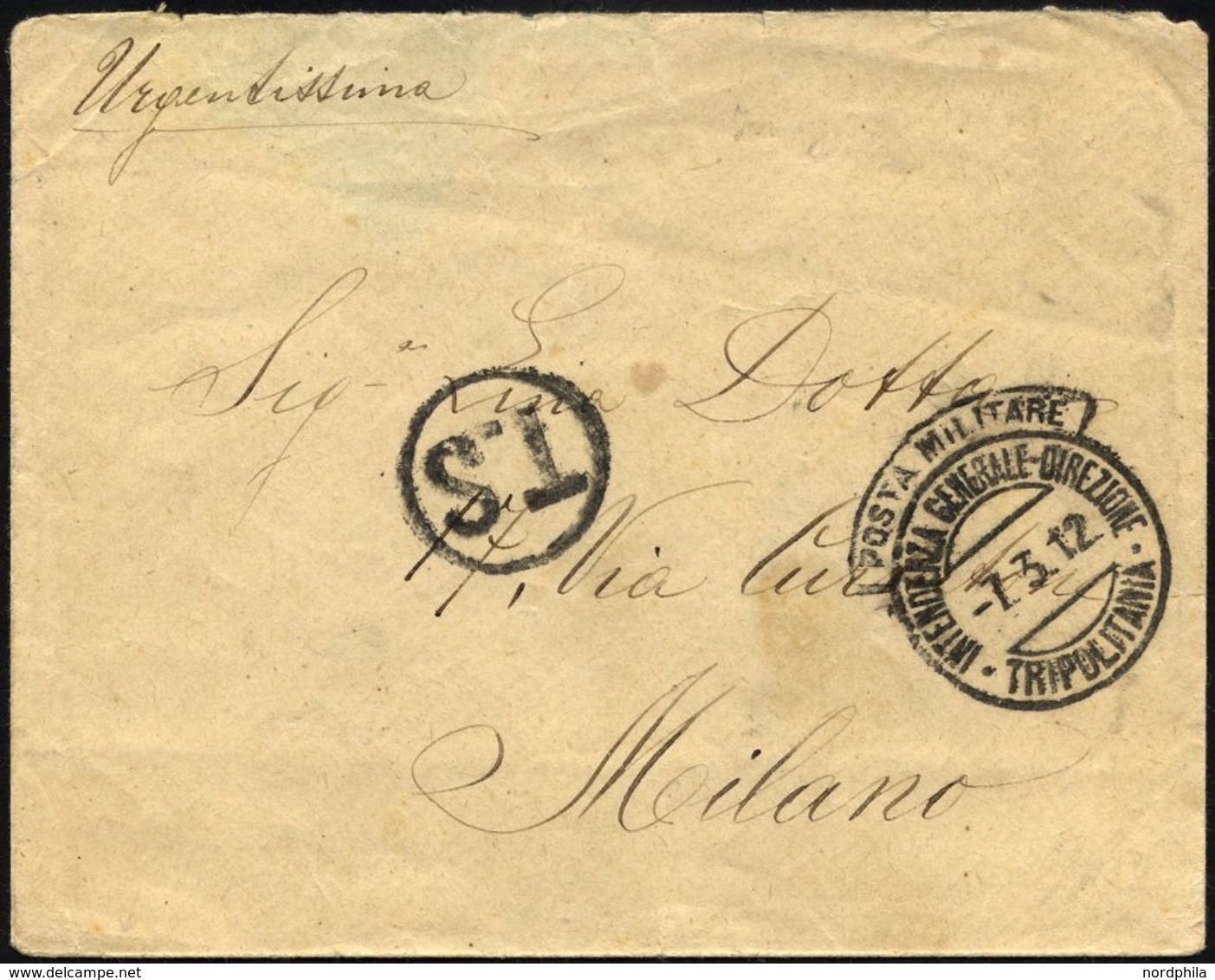 MILITÄRPOST 1912, K2 INTENDENZA GENERALE DIREZIONE Mit Haubenstempel POSTA MILITARE Auf Feldpostbrief Nach Mailand, Fein - Storia Postale