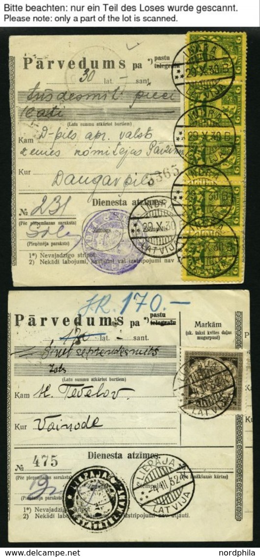 LETTLAND 1928-37, Interessante Partie Von 15 Verschiedenen Geldanweisungen (PARVEDUMS), Diverse Typen, Frankaturen Und S - Lettonie