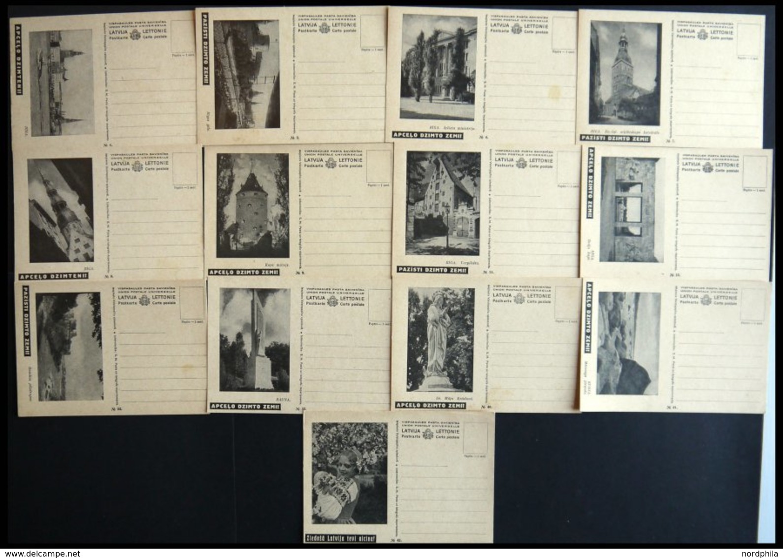 LETTLAND BP BRIEF, 1938, Tourismus Bildpostkarten, 13 Verschiedene Ungebrauchte Karten (Nr. 1,2,4,7-9,11/2,22,32,40-42), - Lettonie